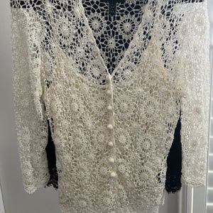 Gorgeous Carmen Marc Valvo crochet and beaded sweater and cami set
